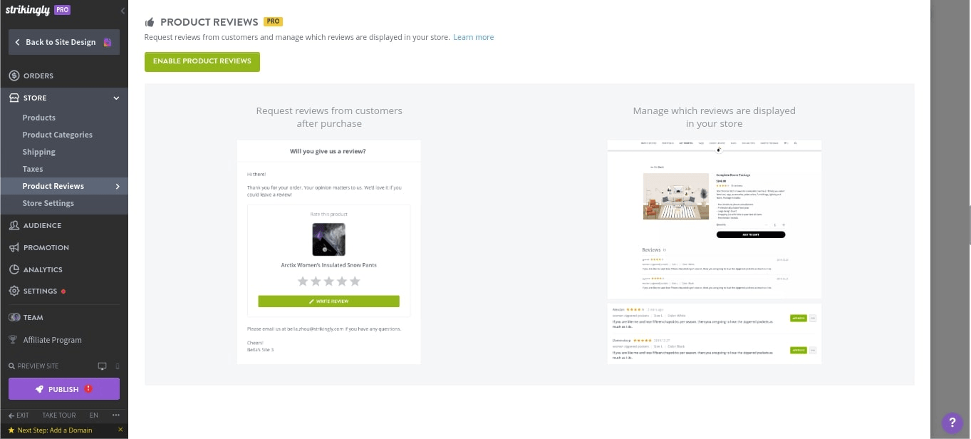 null Store options on website template